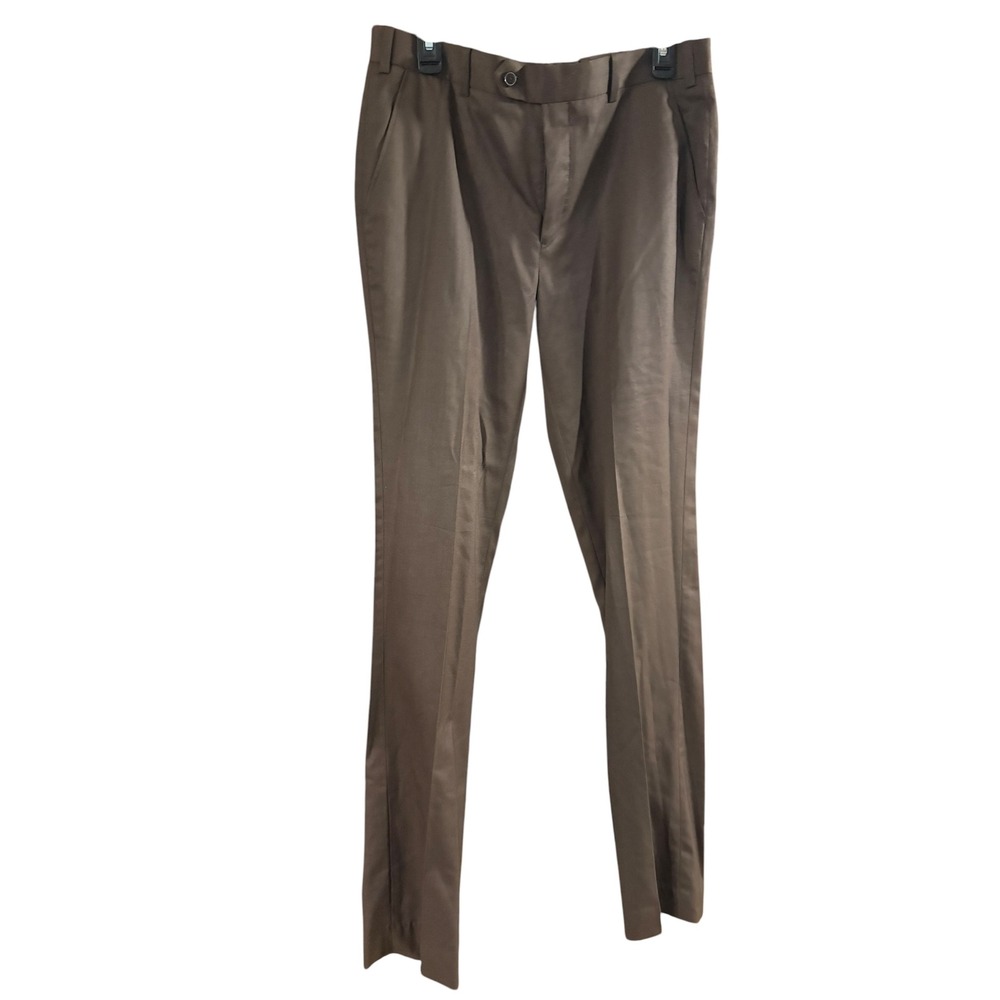 StudioSuits Custom Made Brown Dress Pants Mens 35x32 Flat Front Trousers 32R